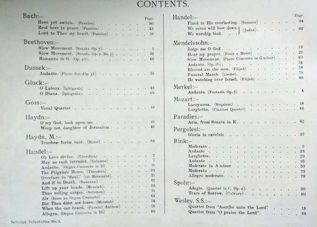 Selected Voluntaries Contents