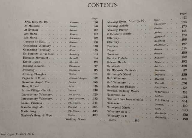 The Reed Organ Treasury Contents