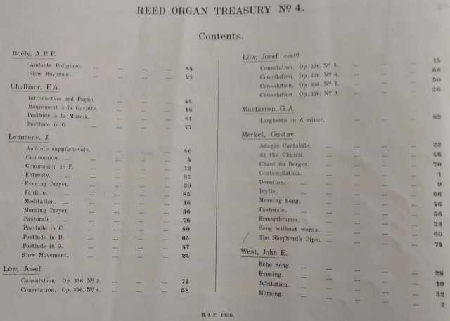 The Reed Organ Treasury Contents