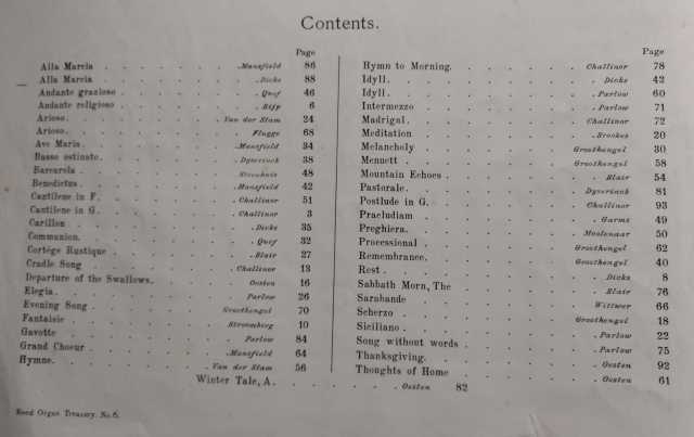 The Reed Organ Treasury Contents