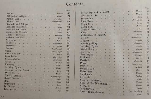 The Reed Organ Treasury Contents