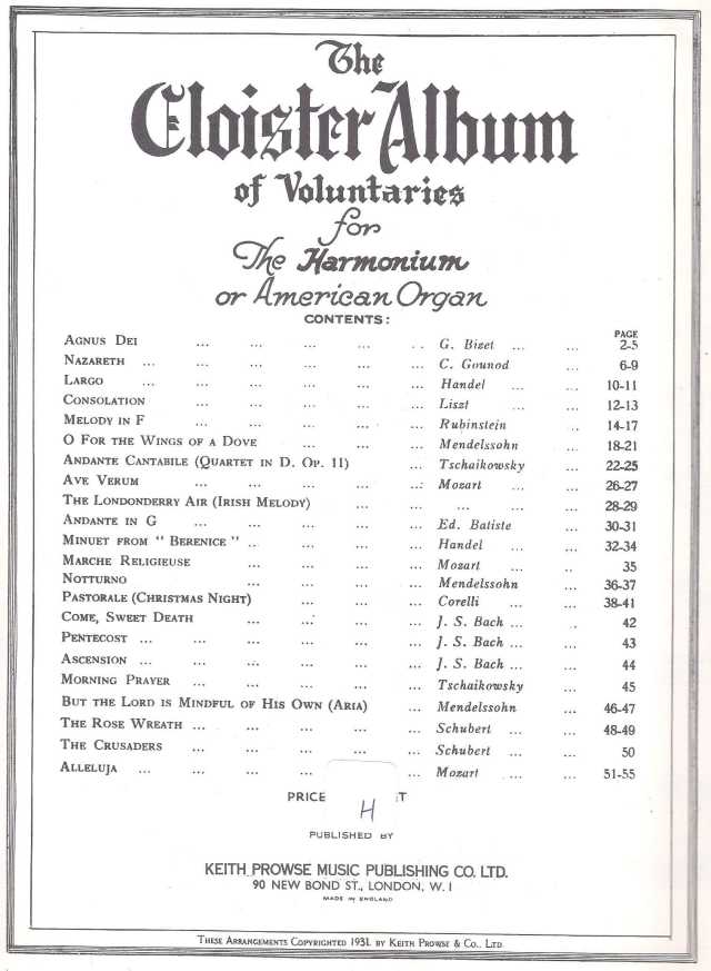 The Cloister Album of Voluntaries Contents