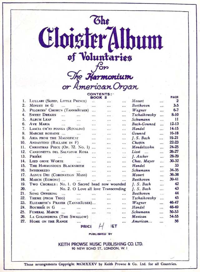 The Cloister Album of Voluntaries Contents