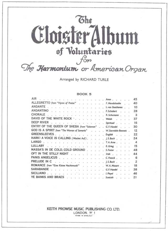 The Cloister Album of Voluntaries Contents